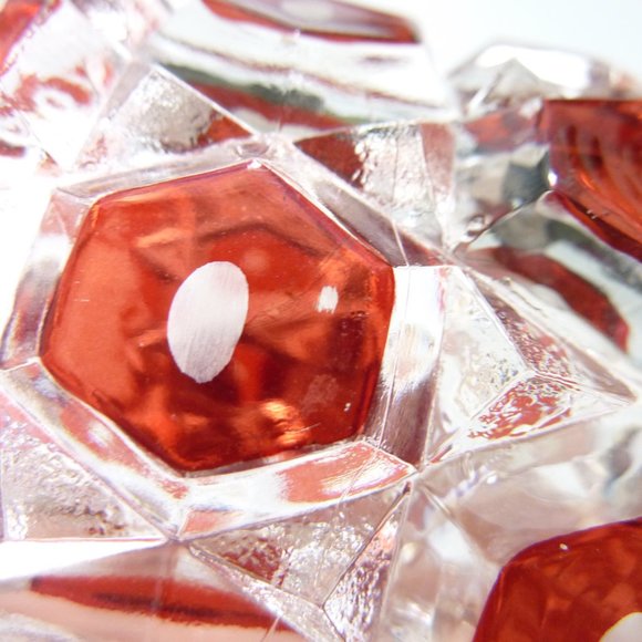 Vintage Red Block Glass Tumbler with Grape Vines, chipped rim - Picture 6 of 7